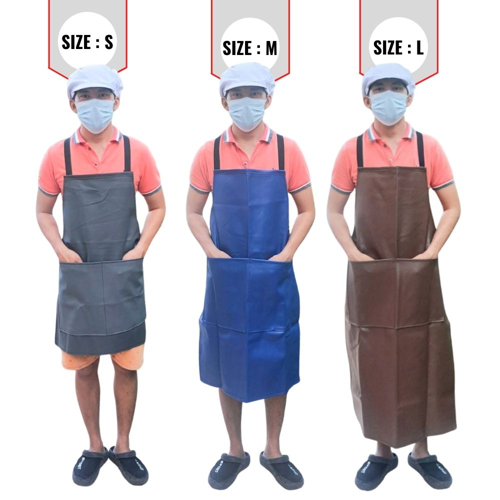 เอี๊ยม หนัง PVC (คละสีมีกระเป๋า) ALBสี กันน้ำ กันเปื้อน กันสารเคมี ตัดหญ้า