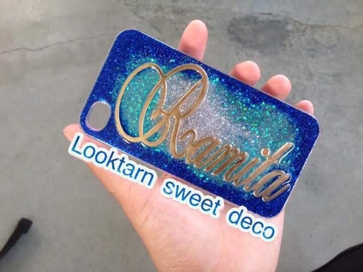 เคสกากเพชรวงกลมสีน้ำเงิน ฟ้า เงิน อักษรสีกระจกทอง