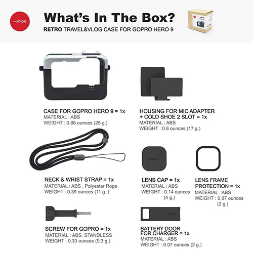 GoPro 11 / 10 / 9 Case 6 in 1 เคสกล้องโกโปร สไตล์เรโทร สำหรับ ถ่าย Vlog หรือท่องเที่ยว สีเงิน