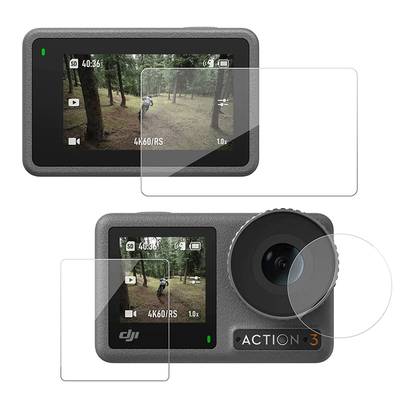 DJI ACTION 3 Len Cap Protective Cover ฝาปิด + Tempered Glass Film ฟิล์มกระจกนิรภัย กันรอย