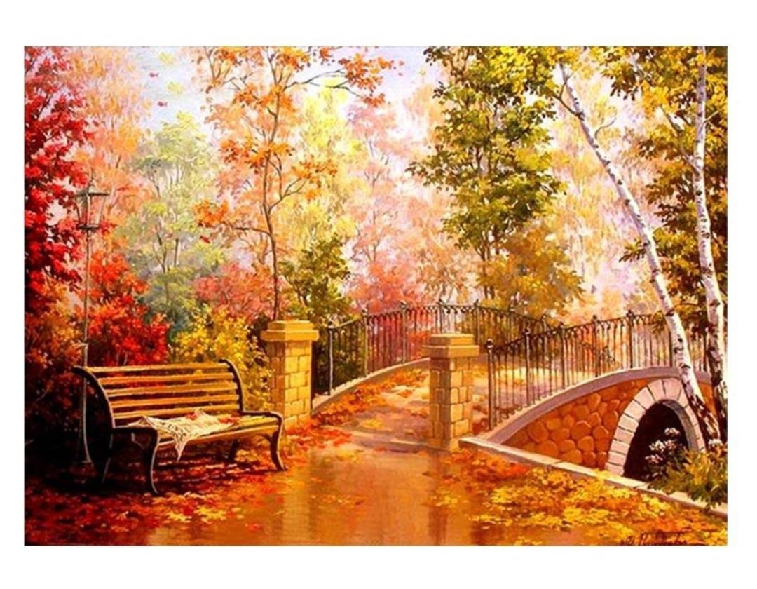 5D DIY Diamond Painting ไดมอนด์ครอสติส ลายสวนในฤดูใบไม้ร่วง ขนาด 30x40ซม.แบบใส่ซอง