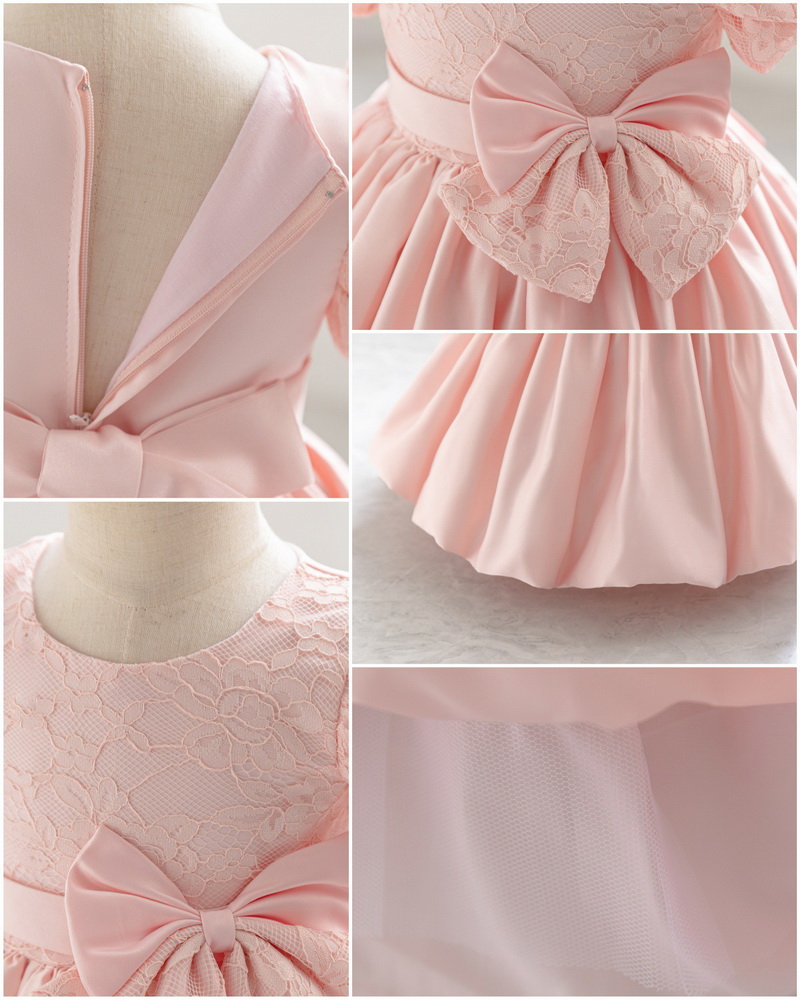 Gd4115- พร้อมส่งจากไทย ชุดออกงานเด็กหญิงสีชมพู สีสวยเหมือนในแบบ เก็บชายเป็นพุ่มสวยเก๋ เนื้อผ้าสุดสวยหรูดุจไหม ชุดราตรีเด็กทรงสั้น มีแขนตุ๊กตา