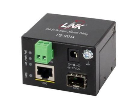 PS-1001A MINI Industrial PoE+ Switch, 1-Port 10/100/1000Base-T PoE/PoE+ and 1-Port Gigabit SFP