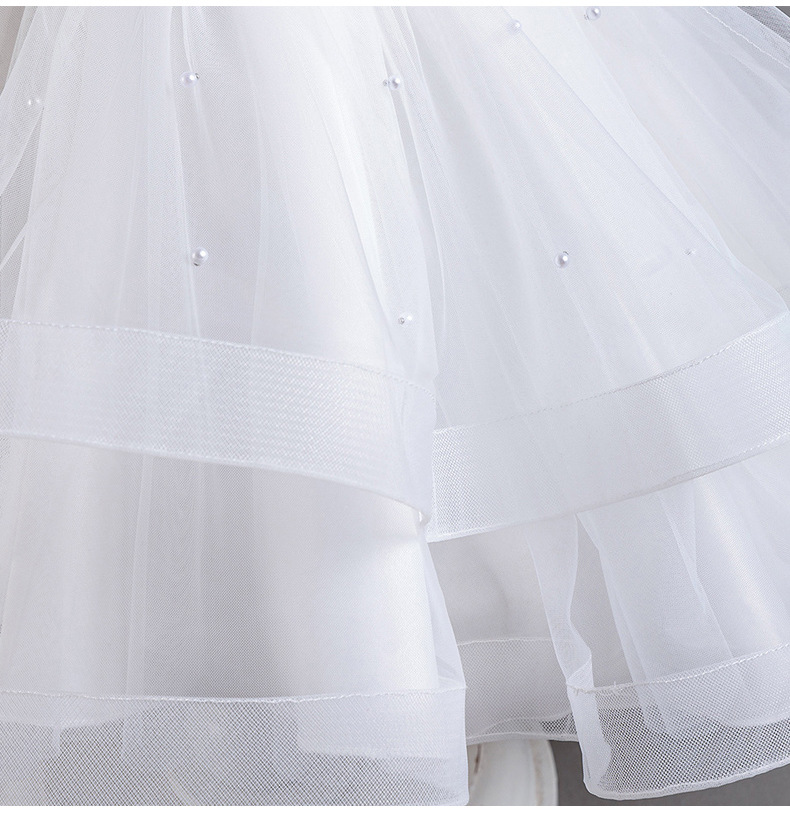 Gd4124- พร้อมส่งจากไทย ชุดออกงานเด็กหญิงสีขาว แขนสวยฟูฟ่อง ทรงสวย กระโปรงติดมุก สุดน่ารัก ชุดราตรีเด็กทรงหน้าสั้น-หลังยาว