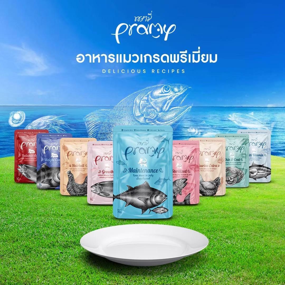 PRAMY พรามี่ อาหารเปียกแมว สูตรใหม่ ขนาด 70 กรัม (โหล 12 ซอง)