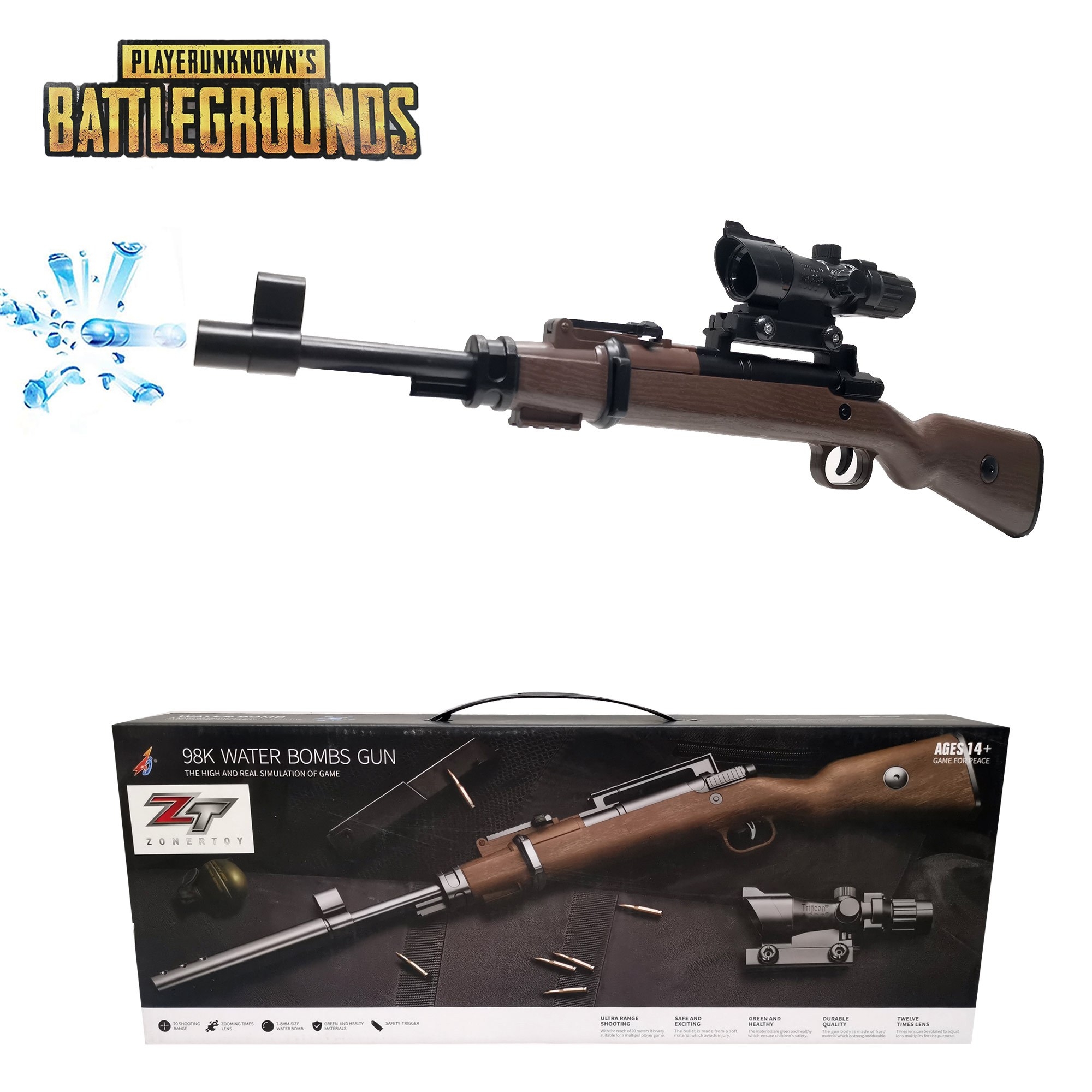 ปืนของเล่น ปืนอัดลมยิงกระสุนเจล ชักยิงทีละนัด พร้อมกล้องสโคปปืนซูมได้ 98K