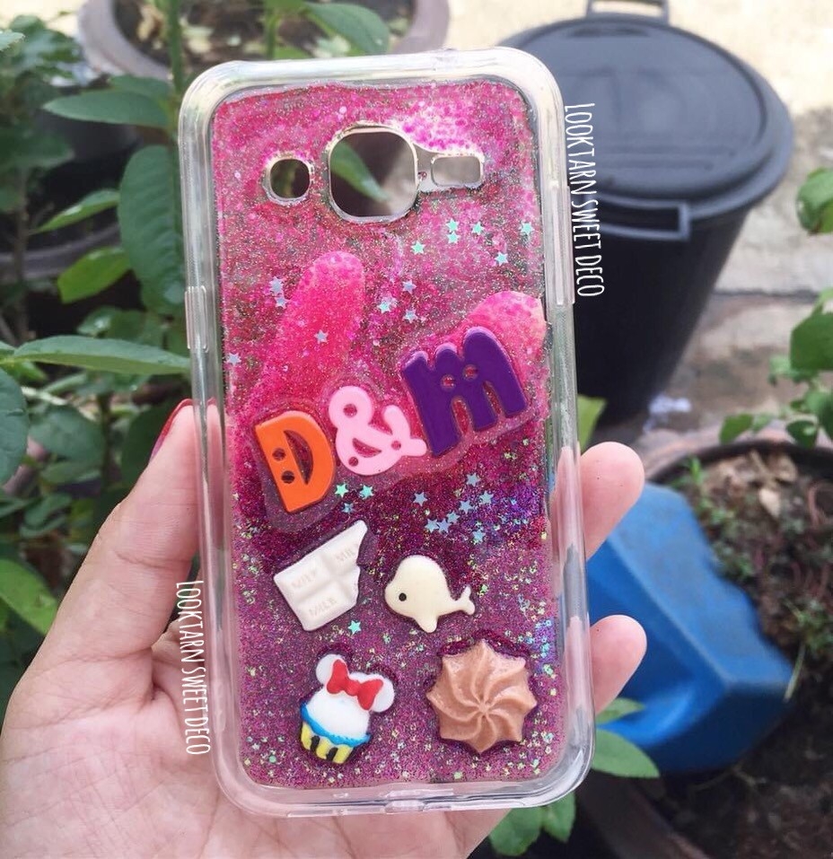 เคสกากเพชรสีชมพู ม่วง อักษรคละสี