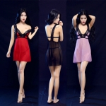 ชุดนอนซีทรู แหวกเนินอก สายลูกไม้ดำ