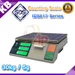 เครื่องชั่งนับจำนวนชิ้นงาน เครื่องชั่งน้ำหนัก เครื่องชั่งตั้งโต๊ะ 30kg ความละเอียด 5g หน้าจอแสดงผล LCD ยี่ห้อ SDS รุ่น IDS817 พิกัด 30kg/5g มีปริ้นเตอร์ในตัว