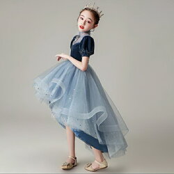 Gd3748- พร้อมส่งจากไทย ชุดราตรีเด็กสีน้ำเงิน กระโปรงสีฟ้า แต่งเลื่อมสวยหรู สวยดุจเจ้าหญิงในเทพนิยาย ชุดออกงานเด็กหญิงทรงหน้าสั้น-หลังยาว(ต้องการทรงยาว ค้นหาด้วยรหัส Gd37481-2 นะคะ)