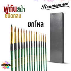 (ยกกล่อง 12ด้าม) Renaissance พู่กันสีน้ำ ชนิดกลม เรนาซองค์ มีเบอร์ 00-12 พร้อมส่ง ปลอกอลูมิเนียมสีทอง