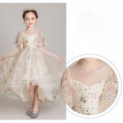 Gd3530- พร้อมส่งชุดออกงานเด็กหญิงสีครีม สวยดุจเจ้าหญิง กระโปรงทรงหน้าสั้น-หลังยาวแบบเดรสหางปลา