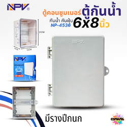 NPV ตู้คอนซูมเมอร์ พลาสติกกันน้ำ มีรางปีกนก บาร์กราวด์ ขนาด6x8 สีเทา สีขาวฝาใส กันน้ำกันฝุ่นมาตรฐาน IP66