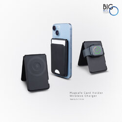 ขาตั้งพร้อมไวเลสชาร์จไร้สาย แบบหนัง PU พร้อมซองใส่บัตร SMART GRIP