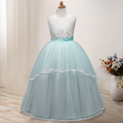 Gd2827- พร้อมส่งจากไทย ชุดเดรสออกงานเด็กสีเขียวออกสีฟ้าพาสเทล สีทูโทน