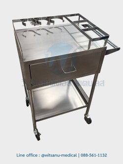 รถเข็นสแตนเลส วางอุปกรณ์ รุ่นมีช่องวางขวด