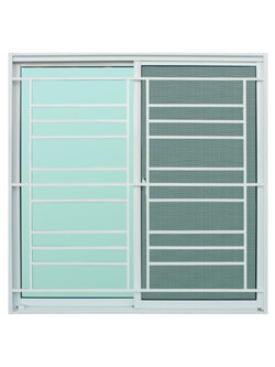 หน้าต่างบานเลื่อน L-B+มุ้ง+เหล็กดัด 108x120 2ช่อง สีขาว