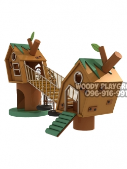 เครื่องเล่นสนามไม้ ชุดบ้านทาร์ซาน ปีนป่ายไม้ B