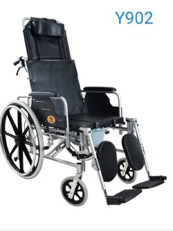 รถเข็นนั่งถ่ายปรับนอน อลูมิเนียมอัลลอยด์ พับได้ ล้อหลัง 24 นิ้ว