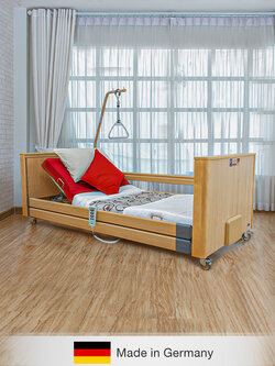 ชุดเตียงผู้ป่วยปรับไฟฟ้า Dali Low Entry (เตียงปรับระดับต่ำสุด 23 cm.) + พร้อมที่นอนเพื่อสุขภาพ MEMORY FOAM + เสาพยุงตัว + ชุดผ้าปูที่นอน + ผ้ายาง