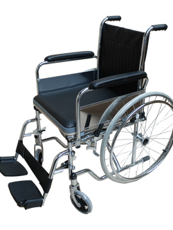 PS102 รถเข็นนั่งถ่ายเหล็กชุบโครเมี่ยม + พร้อมเบาะรองนั่ง