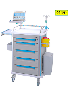 รถเข็นพยาบาลฉุกเฉินช่วยชีวิต Emergency Cart มีที่สำหรับตั้ง Laptop รุ่น SL-F09-1