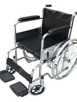 PS103 รถเข็นนั่งถ่าย เหล็กชุบโครเมี่ยม เบาะนั่งด้านหน้าดึงออกได้ พร้อมเบาะรองนั่ง