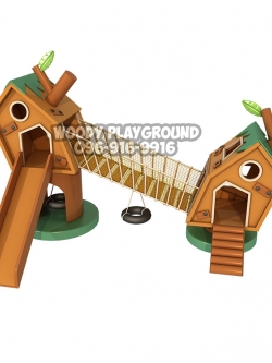เครื่องเล่นสนามไม้ ชุดบ้านทาร์ซาน ปีนป่ายไม้