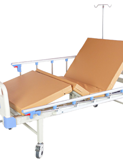 เตียงผู้ป่วย 2 ไกร์ รุ่น PS07A มือหมุน หัว-ท้าย ABS ราวสไลด์ + ที่นอน 4 ตอน + เสาน้ำเกลือชนิดเสียบหัวเตียง รับประกันโครงสร้าง 1 ปี