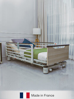 ชุดเตียงผู้ป่วยไฟฟ้า PANTOGRAPHE 3/4 หัว และท้ายเตียงสามารถถอดออกได้ (ปรับเตียงต่ำสุด 24 ซม.) + พร้อมที่นอนเพื่อสุขภาพ MEMORY FOAM + ชุดผ้าปูที่นอน + ผ้ายางกันเปื้อน