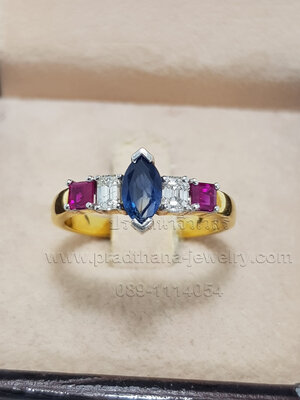 แหวนไพลินมาคีส์บ่าเพชรทับทิม