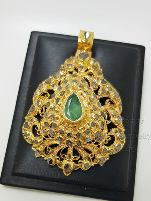 จี้โบราณเพชรซีกมรกตหยดน้ำ