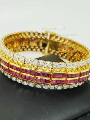 สร้อยข้อมือแถวทับทิมเพชรรอบเส้น