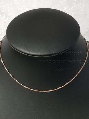 สร้อยคอโซ่พิงค์โกลด์สลับแท่งทองตัดลาย