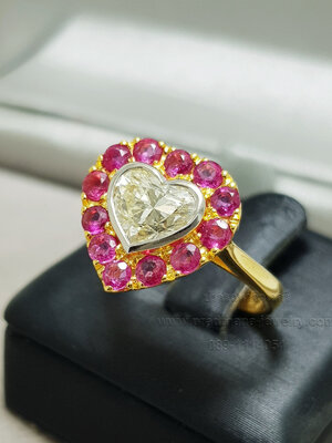 แหวนเพชรหัวใจล้อมทับทิม