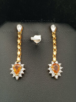 ต่างหูสายตุ้งติ้งบุษราคัมหยดน้ำล้อมเพชร