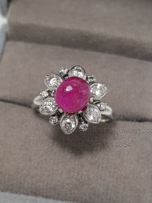 แหวนดอกไม้ทับทิมล้อมเพชร