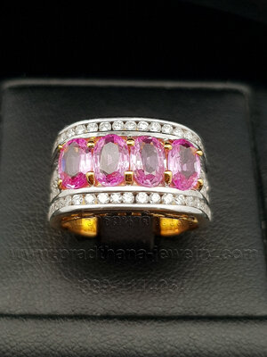แหวนแถวพิงค์แซฟไฟร์ประดับเพชร