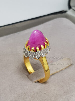 แหวนทับทิมกองข้าวประดับเพชร