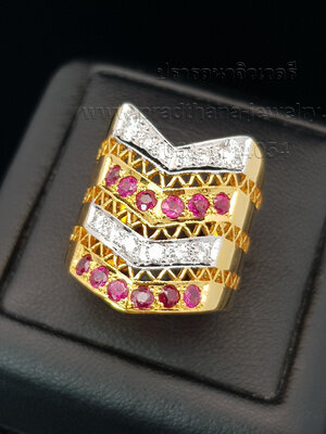 แหวนหน้ากว้างทับทิมสลับเพชร