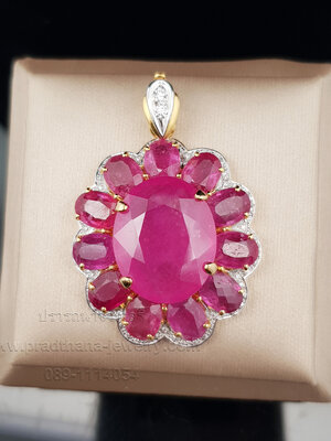 จี้ดอกไม้ทับทิมประดับเพชร