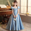 Gd3936- พร้อมส่งจากไทย ชุดออกงานเด็กหญิงสีฟ้า ผ้าสวยหรูหราดุจไหม สไตล์สวยสดหรูดูโดดเด่น ชุดราตรีเด็กทรงยาว แขนตุ๊กตา ชุดออกงานการแสดง
