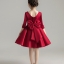 Gd35002-1 พร้อมส่ง ชุดออกงานเด็กหญิงสีแดง ชุดราตรีเด็กทรงสั้น ชุดกระโปรงเด็กแขนยาวสามส่วน มีโบว์ใหญ่แยกได้
