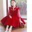 Gd3911- พร้อมส่งจากไทย ชุดออกงานเด็กหญิงสีแดง ผ้ากำมะหยี่สวยนุ่มนวลผิว แขนยาวซีทรูสุดหรูหรา ตกแต่งสวยดูดีมีสไตล์ ชุดราตรีเด็กทรงสั้น ชุดออกงานการแสดง