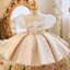 Gd4507- พร้อมส่งจากไทย ชุดออกงานเด็กหญิงสีครีม แขนตุ๊กตา โบว์แยกจากชุดได้ ผ้าสวย อกสวยซีทรูไม่โป๊ เด็กเล็ก-เด็กโต ชุดราตรีเด็กทรงสั้น