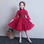 Gd3563- พร้อมส่ง ชุดราตรีเด็กสีแดงเข้ม ชุดออกงานเด็กหญิง ชุดกระโปรงเด็กทรงสั้น แขนยาว แขนและไหล่ซีทรูเบาสบาย ชุดการแสดงเด็ก