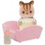 ตุ๊กตาเบบี้กระรอกวอลนัท พร้อมเปลนอนและขวดนม ซิลวาเนียนแท้ Walnut Squirrel Baby : Sylvanian Families