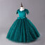Gd3957- พร้อมส่งจากไทย ชุดออกงานเด็กหญิงสีเขียว บ่าไหล่ที่แขนสุดสวยหรูน่ารัก ชุดราตรีเด็กทรงยาว ชุดออกงานการแสดง