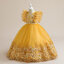Gd3958- พร้อมส่งจากไทย ชุดออกงานเด็กหญิงสีเหลืองทอง แบบสวยหรูสุดน่ารัก ชุดราตรีเด็กทรงยาวห้าส่วน ชุดออกงานการแสดง