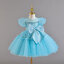 Gd3986- พร้อมส่งจากไทย ชุดออกงานเด็กหญิงสีฟ้า เด็กเล็ก-เด็กโต ชุดราตรีเด็กทรงสั้น มีแขนตุ๊กตาน่ารัก